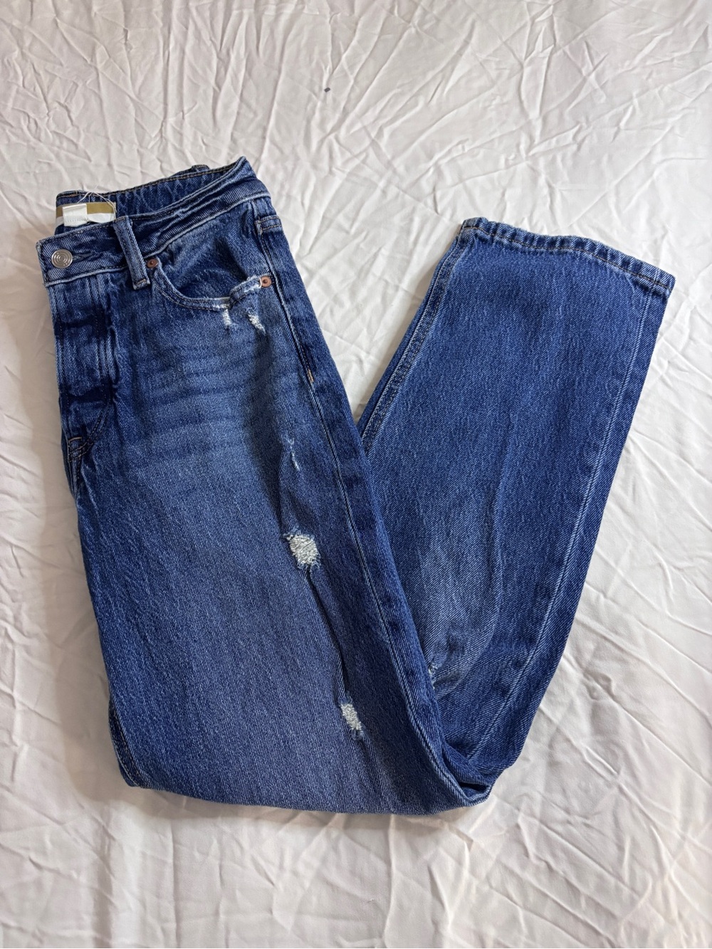 Maurices Dark Blue Straight Leg Jeans with Distressed Accents